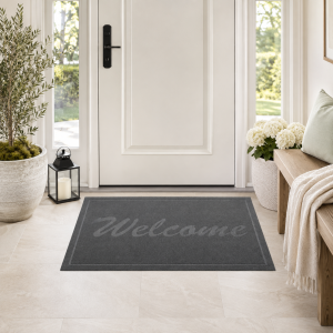 Covoras intrare - Welcome uni, 45x75 cm, antiderapant 100% pvc, gri antracit