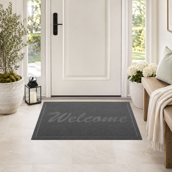 Covoras intrare - Welcome uni, 45x75 cm, antiderapant 100% pvc, gri antracit