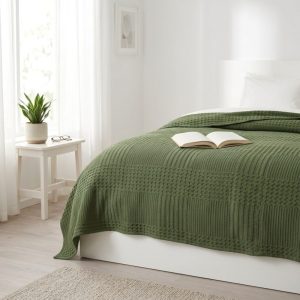 Cuvertura Kotonia Home - Waffle, 220x240 cm, 100% bumbac - verde brad - imagine 2