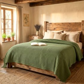 Cuvertura Kotonia Home - Waffle, 220x240 cm, 100% bumbac - verde brad