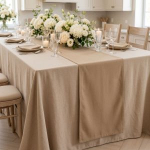 Napron uni pentru masa Kotonia Home - 45x180 cm, creton, 100% bumbac, bej - imagine 2