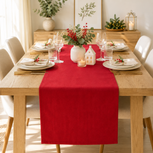 Napron uni pentru masa Kotonia Home - 45x180 cm, creton, 100% bumbac, rosu - imagine 3