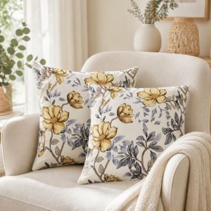Pachet 2 perne decorative Kotonia Home - 40x40 cm, creton impermeabil 100% bumbac, decor floral 35