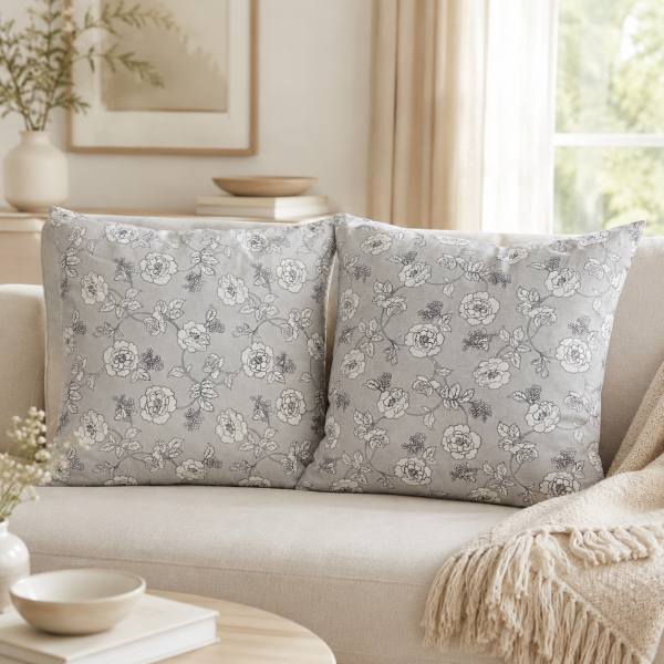 Pachet 2 perne decorative Kotonia Home - 40x40 cm, creton impermeabil 100% bumbac, decor floral 01