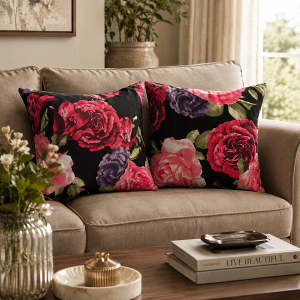Pachet 2 perne decorative Kotonia Home - 40x40 cm, creton impermeabil 100% bumbac, decor floral 02
