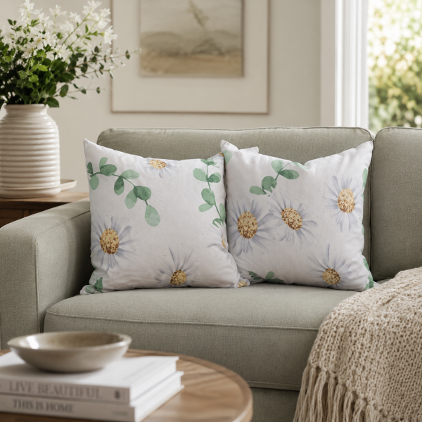 Pachet 2 perne decorative Kotonia Home - 40x40 cm, creton impermeabil 100% bumbac, decor floral 14