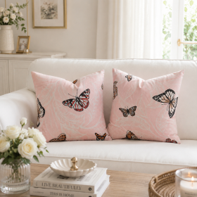 Pachet 2 perne decorative Kotonia Home - 40x40 cm, creton impermeabil 100% bumbac, decor fluturi 03