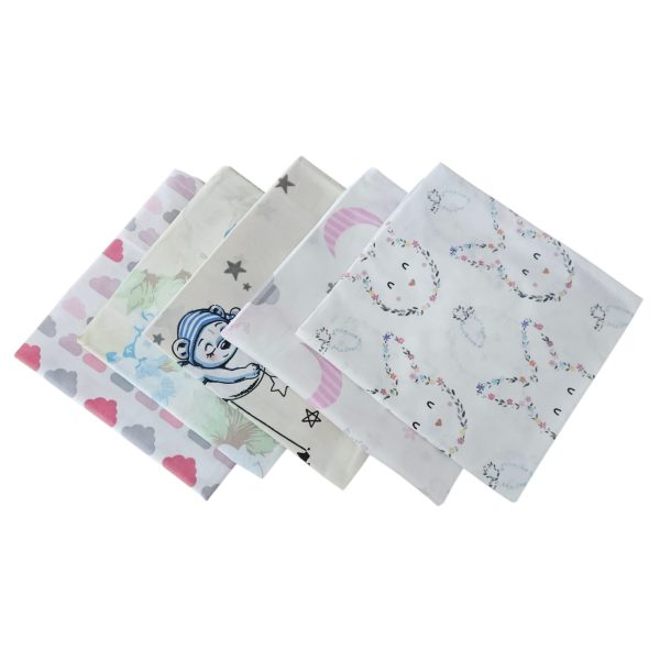 Pachet 5 fete perna 40x40 cm, ranforce imprimat, 100 % bumbac - 021