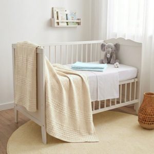 Pachet 2 cuverturi Waffle Kotonia home- Bebe, 65x110 cm, 100% bumbac - Ivoire