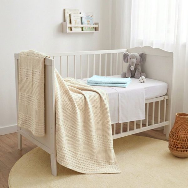 Pachet 2 cuverturi Waffle Kotonia home- Bebe, 65x110 cm, 100% bumbac - Ivoire