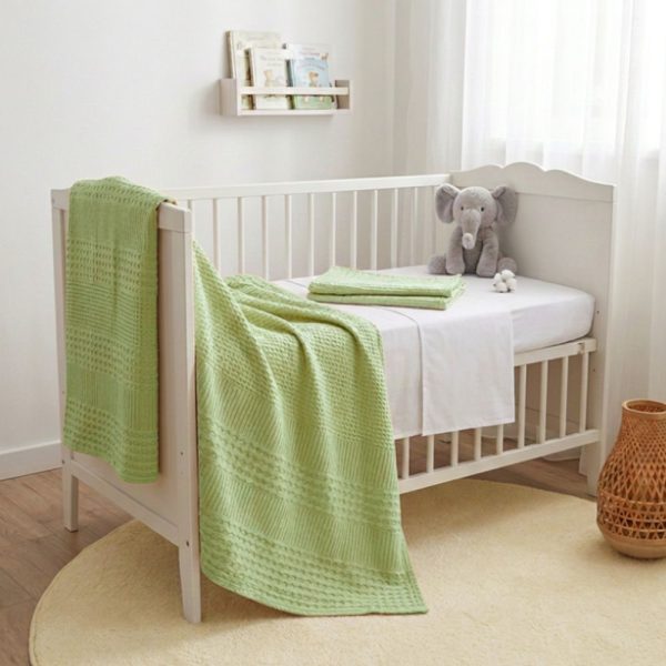 Cuvertura Waffle Kotonia Home - Bebe, 100x100 cm, 100% bumbac - Verde fistic