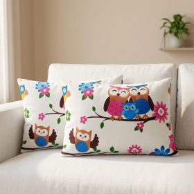 Pachet 2 perne decor Kotonia Home - 40x60 cm, creton impermeabil 100% bumbac, cu umplutura puf siliconizat, imprimeu bufnite