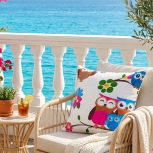 Pachet 2 perne decor Kotonia Home - 40x40 cm, creton impermeabil 100% bumbac, cu umplutura puf siliconizat, imprimeu bufnite - imagine 2