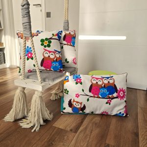 Set 2 fete de perna creton 40x40 cm, 100% bumbac cu decor Bufnite - imagine 7