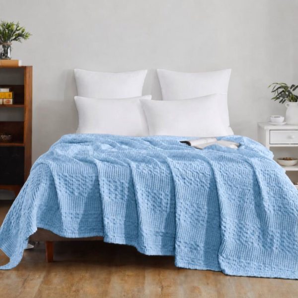 Cuvertura Kotonia Home - Waffle, 220x240 cm, 100% bumbac - bleu