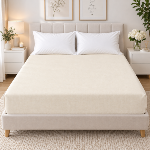 Husa pat cu elastic Kotonia Home - Ranforce La-viva color uni, ivoire