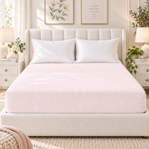 Husa pat cu elastic Kotonia Home - Ranforce La-viva color uni, roz pal