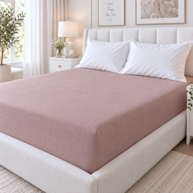 Husa pat cu elastic Kotonia Home - Ranforce La-viva color uni, roz prafuit
