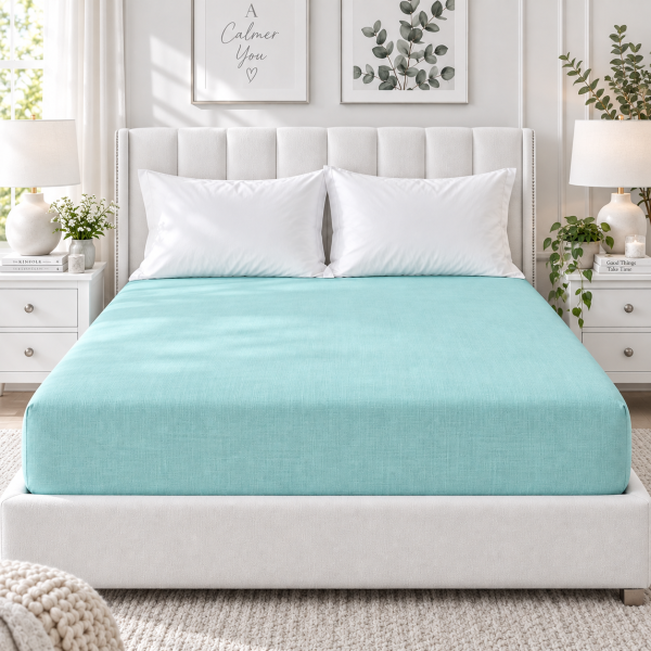 Husa pat cu elastic Kotonia Home - Ranforce La-viva color uni, turquoise