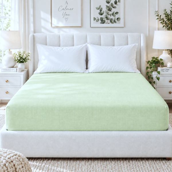 Husa pat cu elastic Kotonia Home - Ranforce La-viva color uni, verde fistic