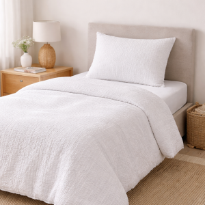 Lenjerie de pat Kotonia Home Hotel - 1 persoana, 100% bumbac, Creponat Ranforce, alb