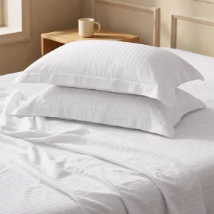 Lenjerie de pat Kotonia Home Hotel 2 persoane, 100% bumbac, Damasc cu latime dungi 1 cm, alb - imagine 4