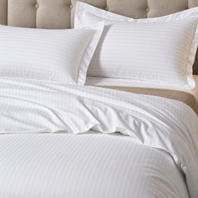 Lenjerie de pat Kotonia Home Hotel XXL, 100% bumbac, Damasc cu latime dungi 1 cm, alb