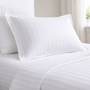 Lenjerie de pat Kotonia Home Hotel, 2 persoane, 100% bumbac, Damasc cu latime dungi 2 cm, alb - imagine 2