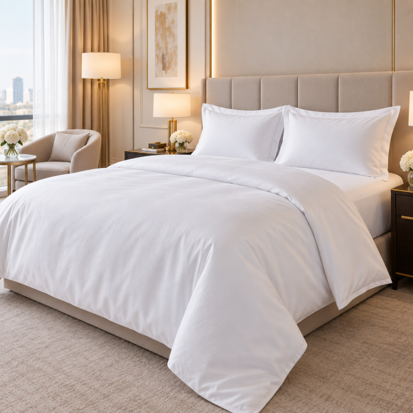 Lenjerie de pat Kotonia Home Hotel King Size, 100% bumbac, Damasc DeLux Saten, alb