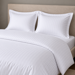 Lenjerie de pat Kotonia Home Hotel King Size, 100% bumbac, Damasc cu latime dungi 2 cm, alb - imagine 3