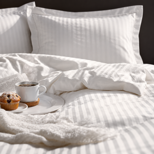 Lenjerie de pat Kotonia Home Hotel King Size, 100% bumbac, Damasc cu latime dungi 2 cm, alb - imagine 4