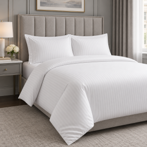 Lenjerie de pat Kotonia Home Hotel XXL, 100% bumbac, Damasc cu latime dungi 1 cm, alb - imagine 2