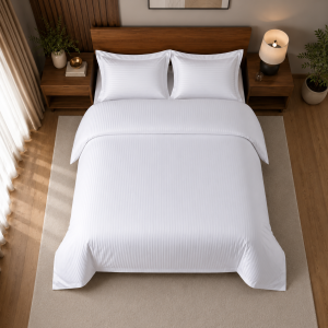 Lenjerie de pat Kotonia Home Hotel - XXL, 100% bumbac, Damasc Saten cu latime dungi 1 cm, alb - imagine 2