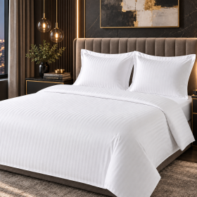 Lenjerie de pat Kotonia Home Hotel XXL, 100% bumbac, Damasc cu latime dungi 2 cm, alb