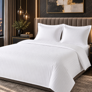 Lenjerie de pat Kotonia Home Hotel XXL, 100% bumbac, Damasc cu latime dungi 2 cm, alb