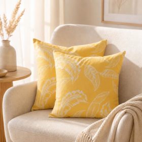 Pachet 2 perne decorative Kotonia Home - 40x40 cm, creton impermeabil 100% bumbac, decor frunze 23