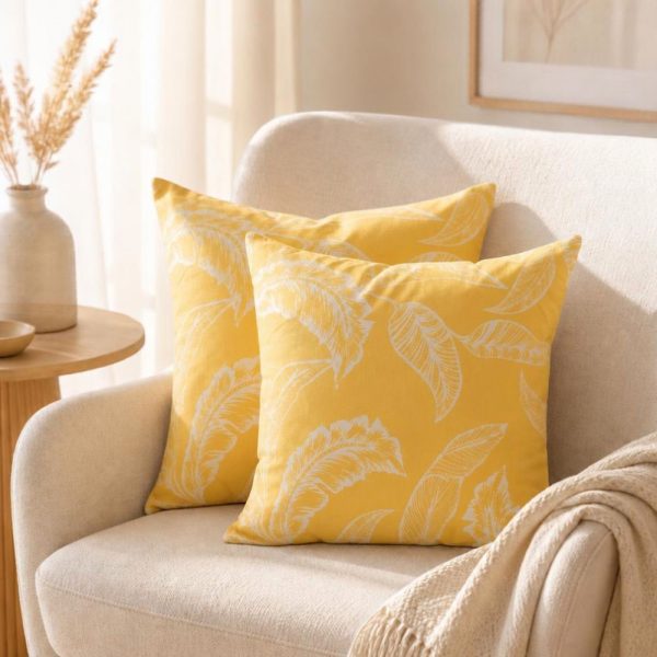 Pachet 2 perne decorative Kotonia Home - 40x40 cm, creton impermeabil 100% bumbac, decor frunze 23