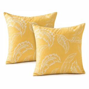 Pachet 2 perne decorative Kotonia Home - 40x40 cm, creton impermeabil 100% bumbac, decor frunze 23 - imagine 2