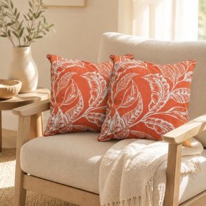 Pachet 2 perne decorative Kotonia Home - 40x40 cm, creton impermeabil 100% bumbac, decor frunze 24