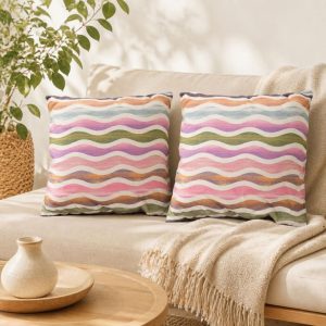 Pachet 2 perne decorative Kotonia Home - 40x40 cm, creton impermeabil 100% bumbac, decor curcubeu 26