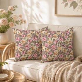 Pachet 2 perne decorative Kotonia Home - 40x40 cm, creton impermeabil 100% bumbac, decor floral 27