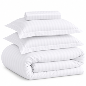 Lenjerie de pat Kotonia Home Hotel XXL, 100% bumbac, Damasc cu latime dungi 2 cm, alb - imagine 7