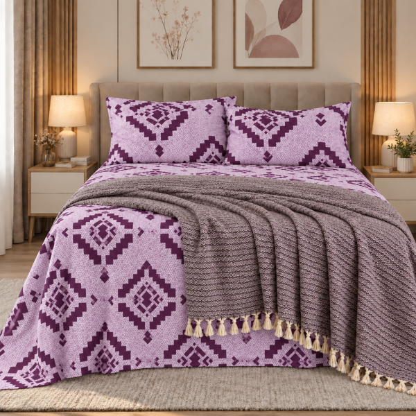 Set pentru pat XXL cu cuvertura tesuta  – Aztec mov