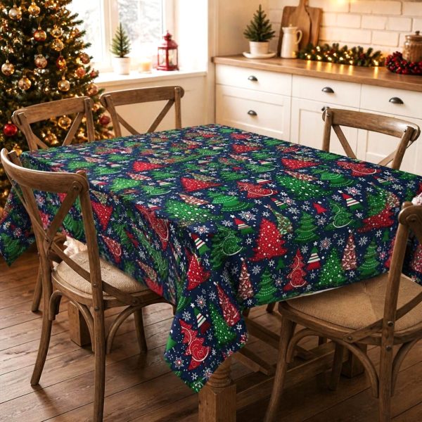Fata de masa Kotonia Home Winter 16, 100% bumbac, albastru cu motive de Craciun