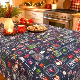 Fata de masa Kotonia Home Winter 05, 100% bumbac, albastru cu motive de Craciun