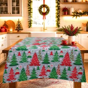 Fata de masa Kotonia Home Winter 15, 100% bumbac, gri cu motive de Craciun