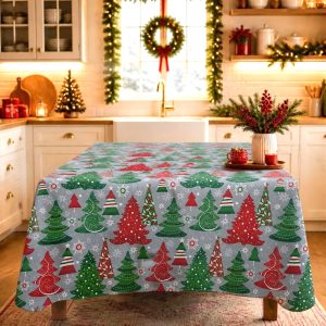 Fata de masa Kotonia Home Winter 15, 100% bumbac, gri cu motive de Craciun - imagine 5