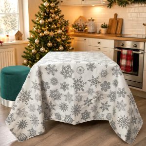 Fata de masa Kotonia Home Winter 31, 100% bumbac, alb cu motive de Craciun - imagine 2
