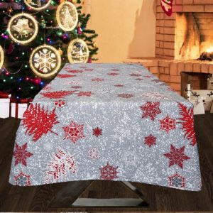 Fata de masa Kotonia Home Winter 30, 100% bumbac, gri cu motive de Craciun - imagine 2