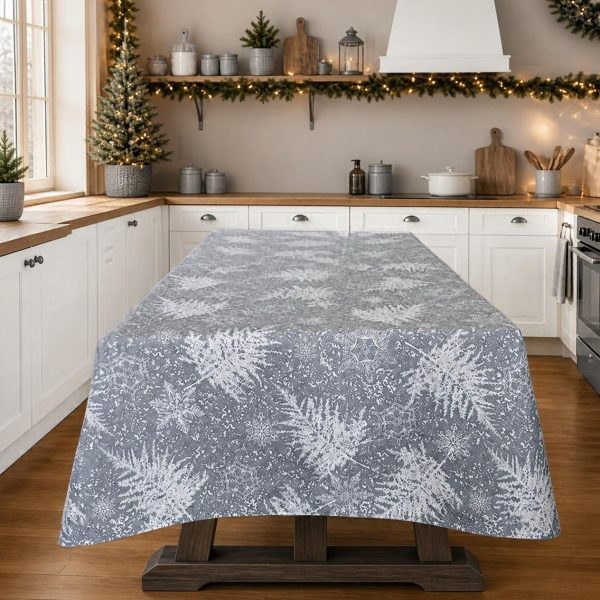 Fata de masa Kotonia Home Winter 11, 100% bumbac, albastru cu motive de Craciun